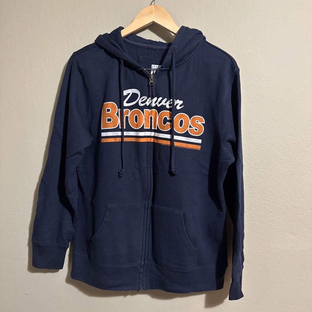 Denver Broncos Zip Up Hoodie Women's Size L Blue NFL Football Junk Food Clothing